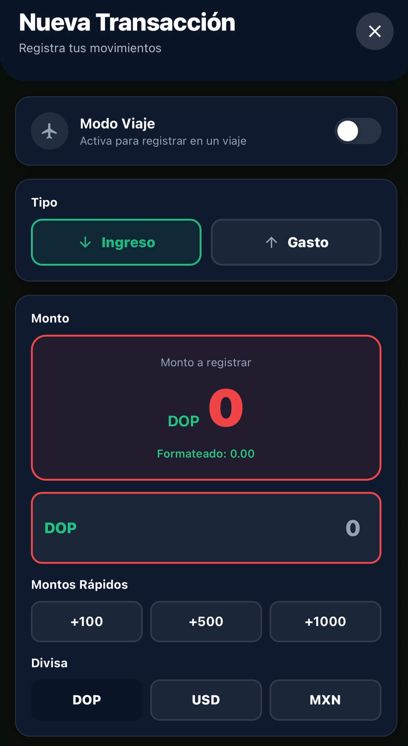 Pantalla de transacciones de la app Salo